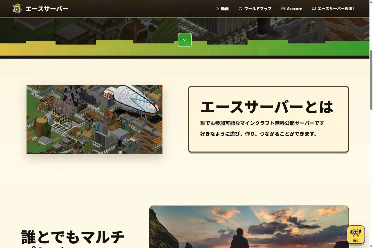 エースサーバーポータルのトップページ